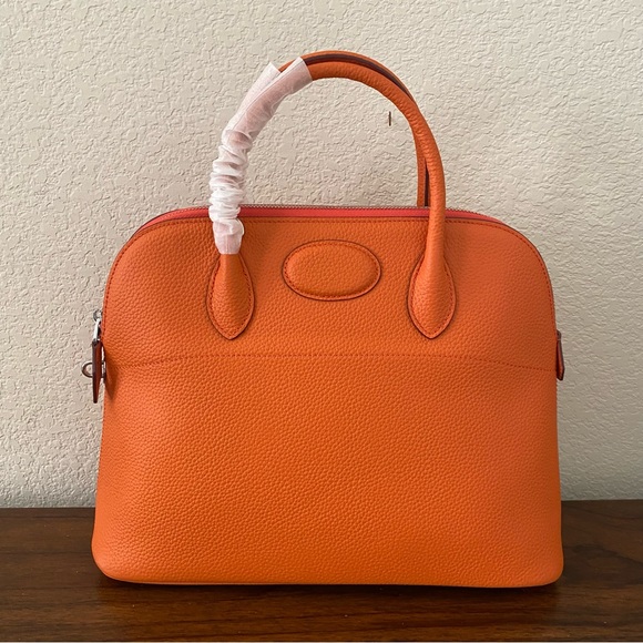 None Bags Real Leather Poppy Orange 35 Cm Bolide Bag Top Zipper